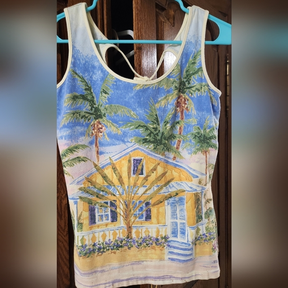 BAY STUDIO Tropical Beach Tank size S small, coastal key west look. Ties in back - Picture 4 of 7